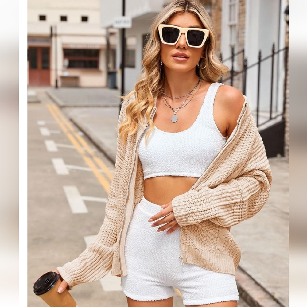 Apricot Knit Cardigan Sweater